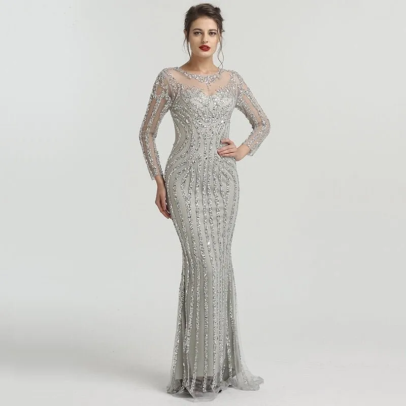 Huda Beaded Long Sleeves Maxi Dress