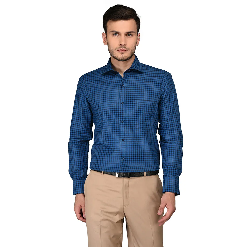 JadeBlue Blue Checked  Regular Fit Formal Shirt