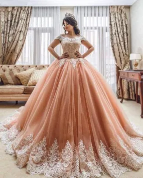 Lace Embroidery Off The Shoulder Tulle Ball Gowns Quinceanera Dresses