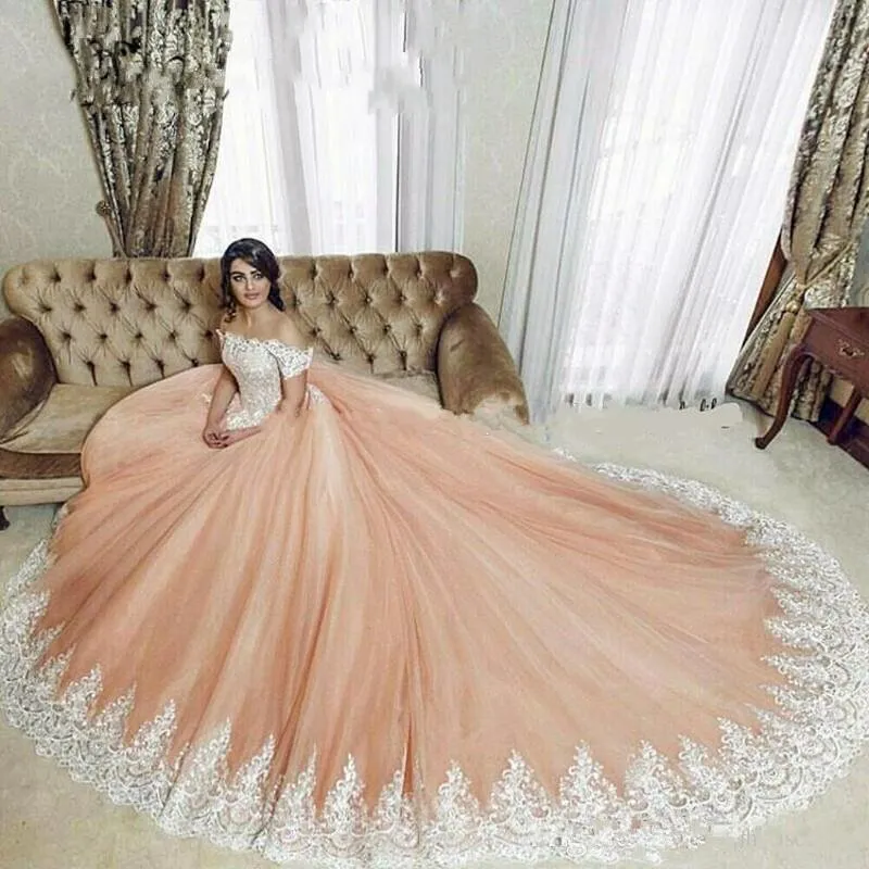 Lace Embroidery Off The Shoulder Tulle Ball Gowns Quinceanera Dresses