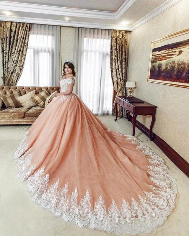 Lace Embroidery Off The Shoulder Tulle Ball Gowns Quinceanera Dresses