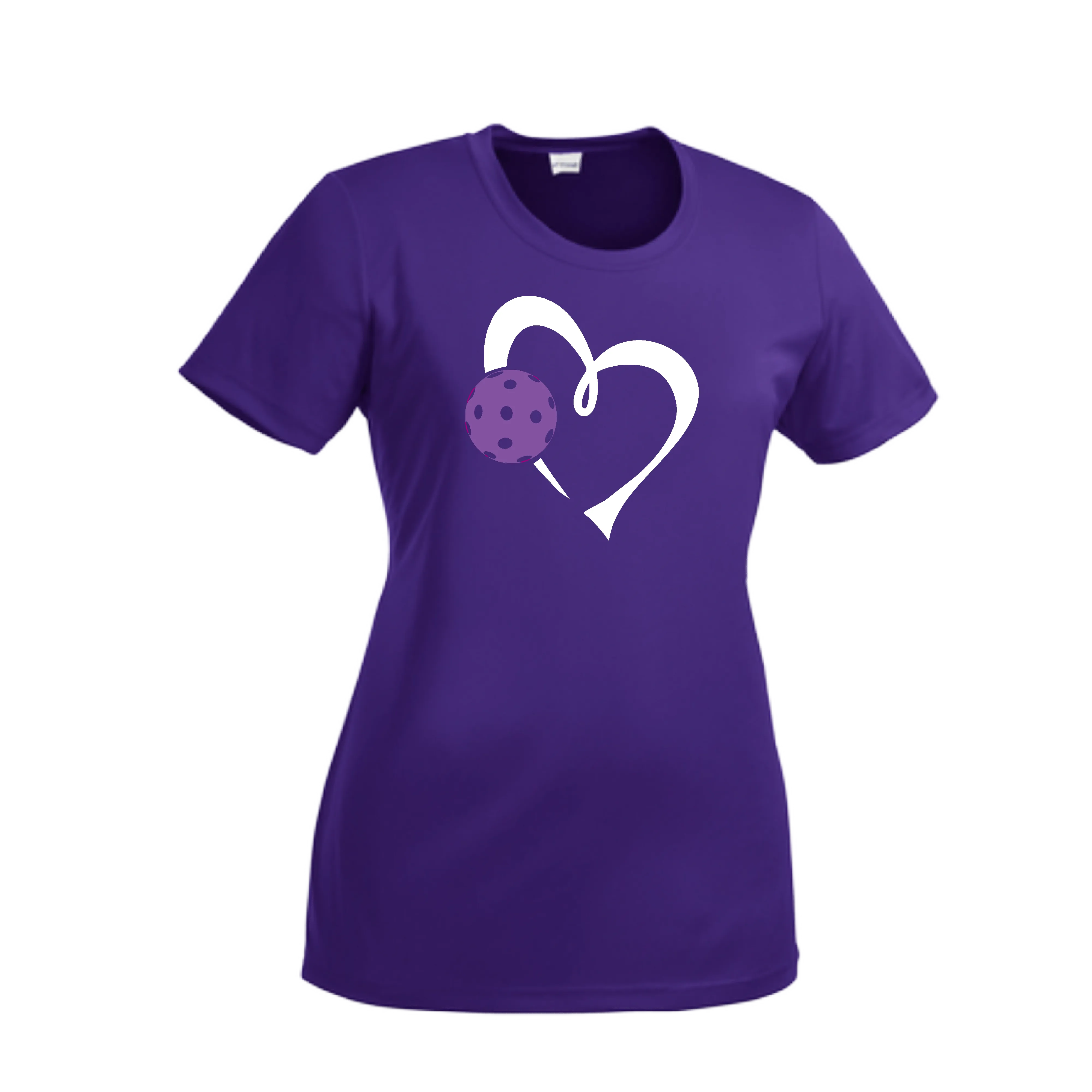 Love Pickleball Heart (Purple) | Women’s Short Sleeve Crewneck Athletic Shirts | 100% Polyester