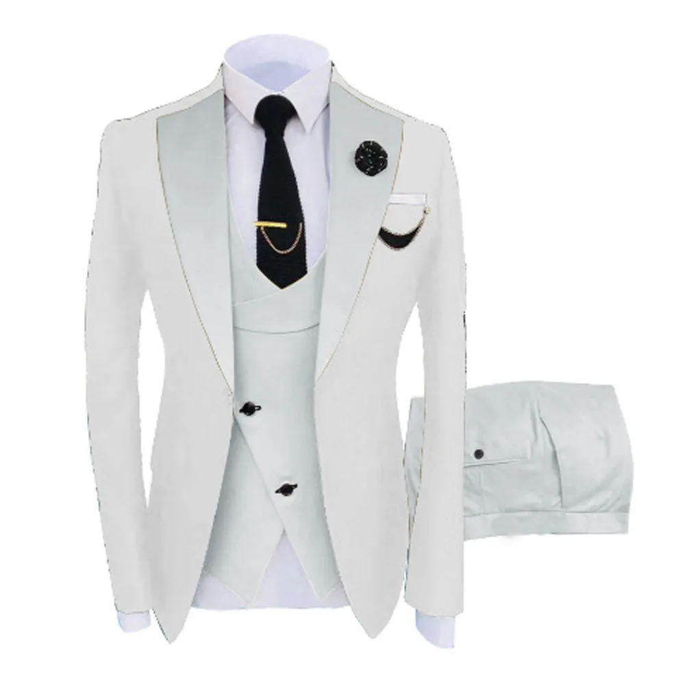 Men Custom Made Two-Color Suit 3 Pieces Tailored Groom Wedding Slim Fit Blazer Jacket Vest Pants Set Tuxedo Suits| LR908