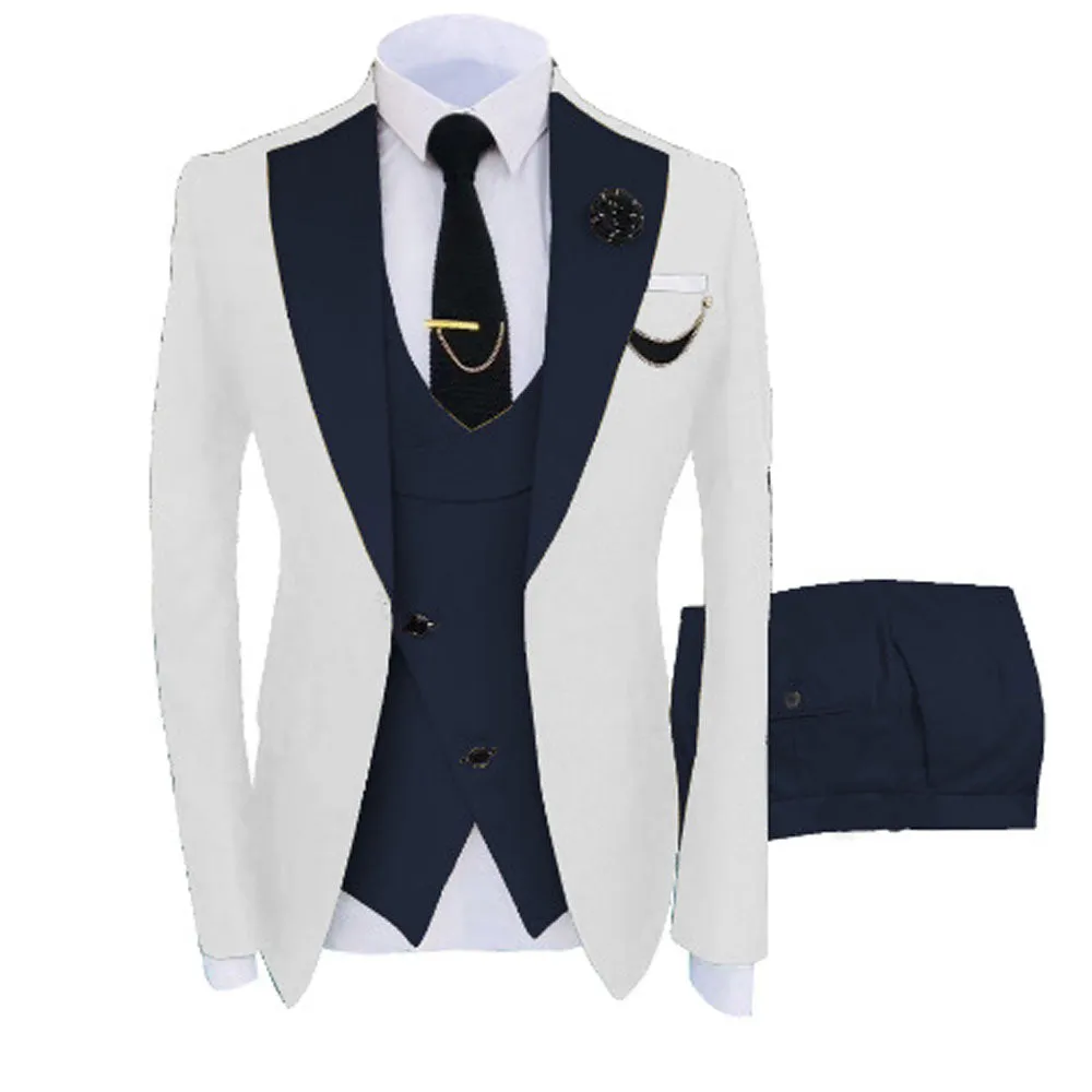 Men Custom Made Two-Color Suit 3 Pieces Tailored Groom Wedding Slim Fit Blazer Jacket Vest Pants Set Tuxedo Suits| LR908