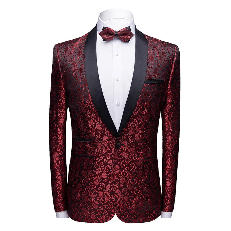 Mens 2 Piece Floral Jacquard Dress Suit Set 1 Button Print Dinner Jacket Pants Spring Autumn | 970