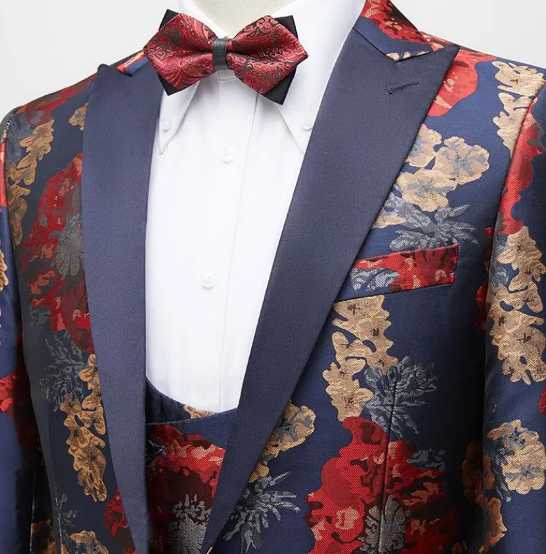 Men's 3-Piece Suit Notched Lapel Floral One Button Modern Tuxedo Sets | Y3531-1