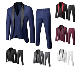 Mens 3-Pieces Suit Shawl Lapel One Button Tuxedo Smart Fit Set | 1988