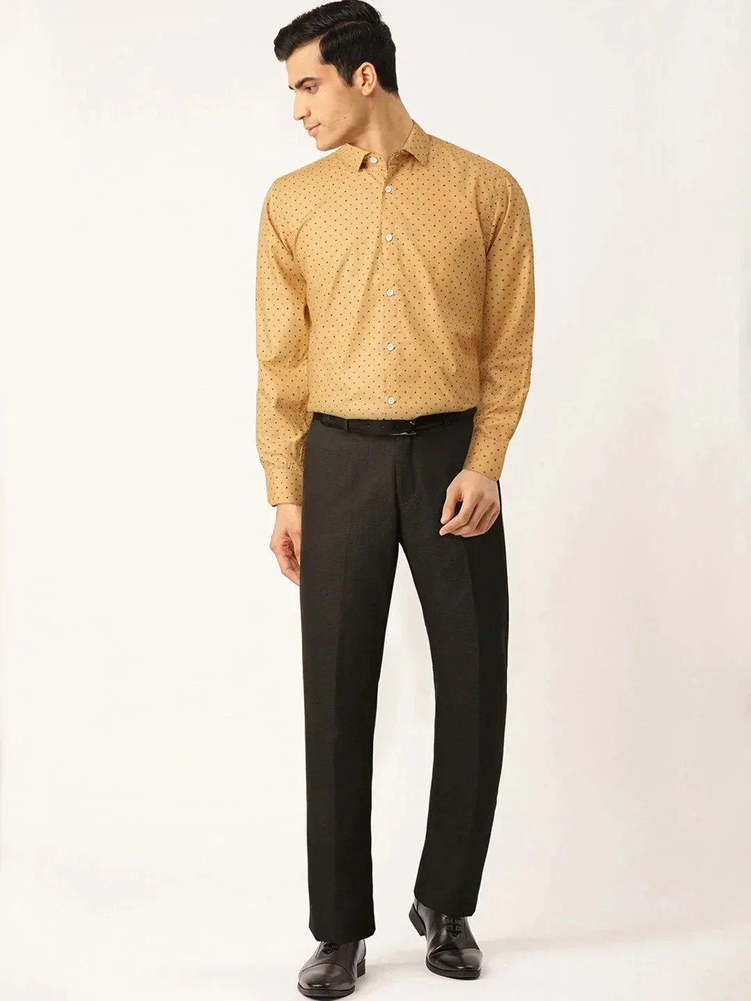 Men's Yellow Cotton Printed Formal Shirts - Taantav