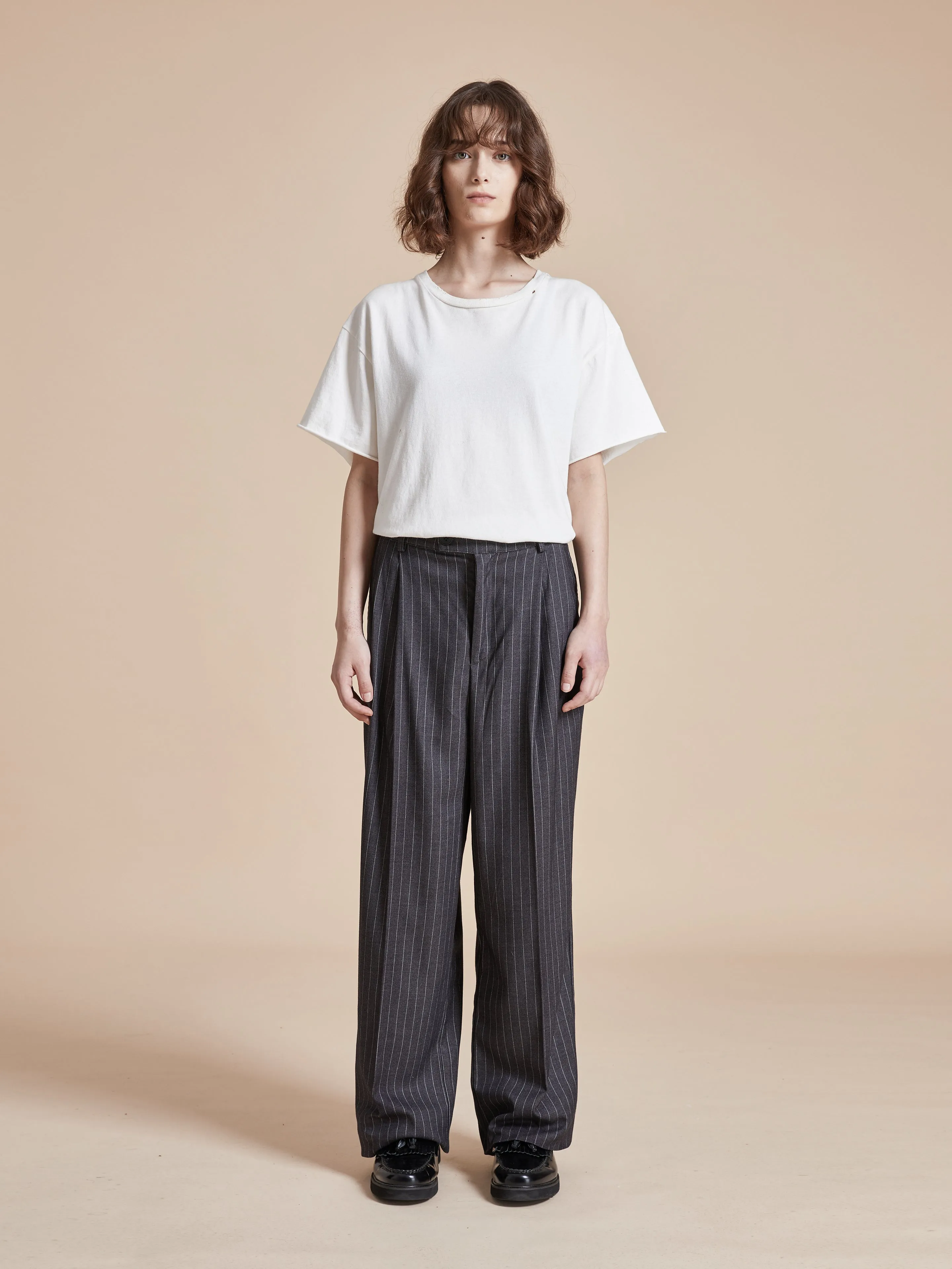 Pinstripe Pleated Trousers