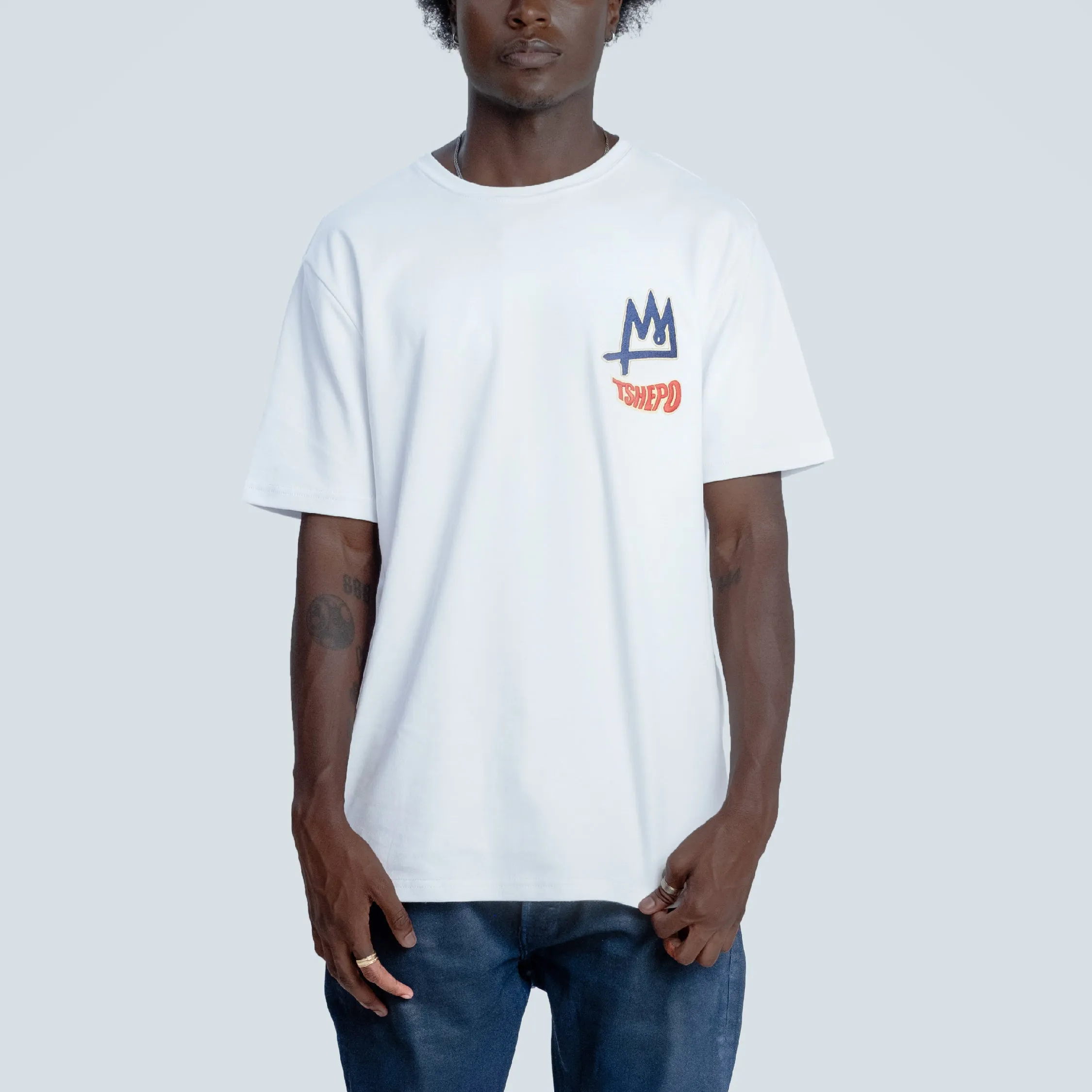 TSHEPO WARP & CROWN EMBROIDERED T-SHIRT, WHITE