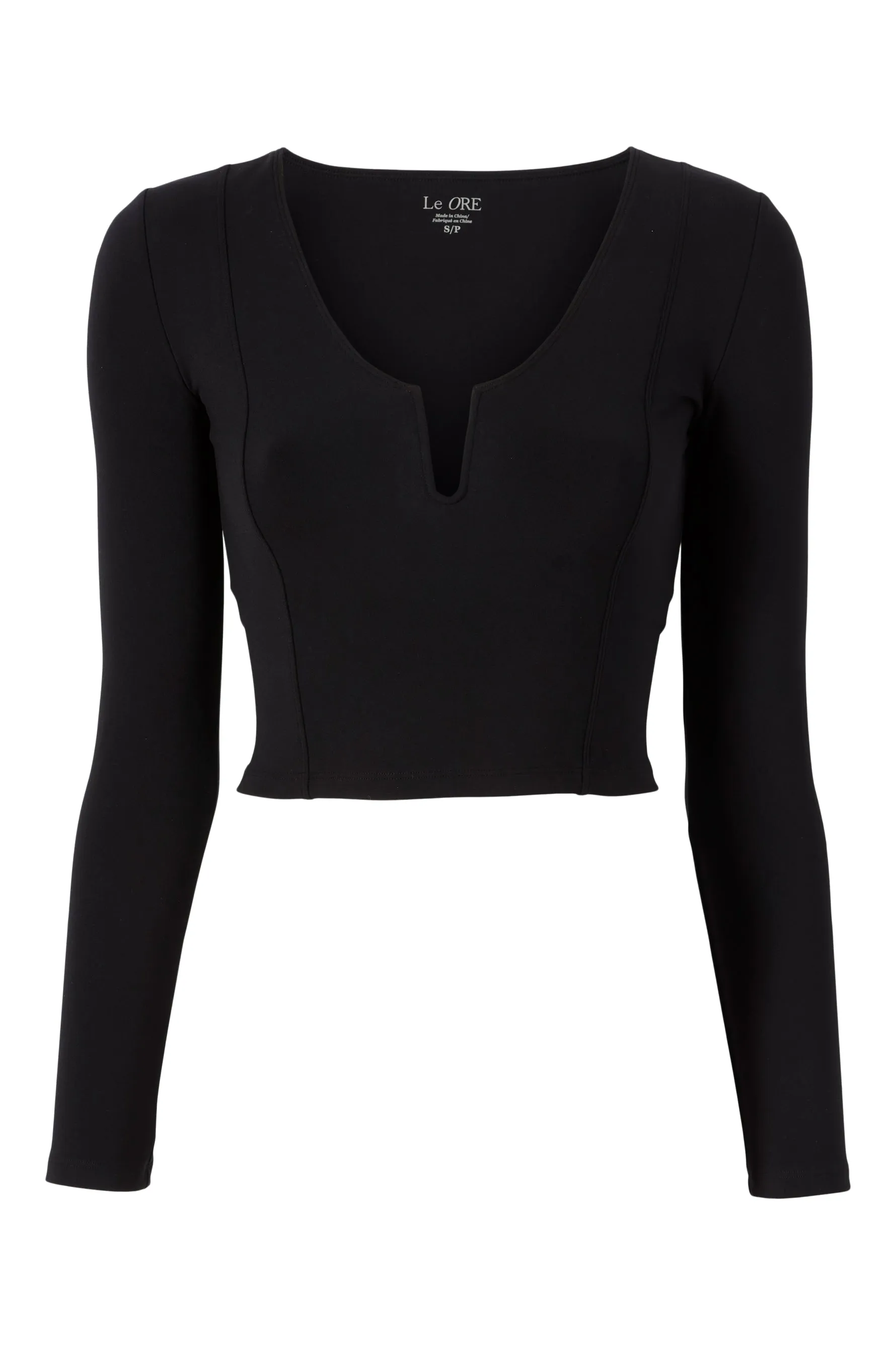 Veneto Deep V-Neck Long Sleeve Top - Black