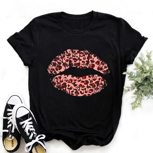 WVIOCE Fashion Leopard Skull Print Women T-shirt Summer Plus Size Black Female T-shirt Soft Round Neck Harajuku Top Clothes H1