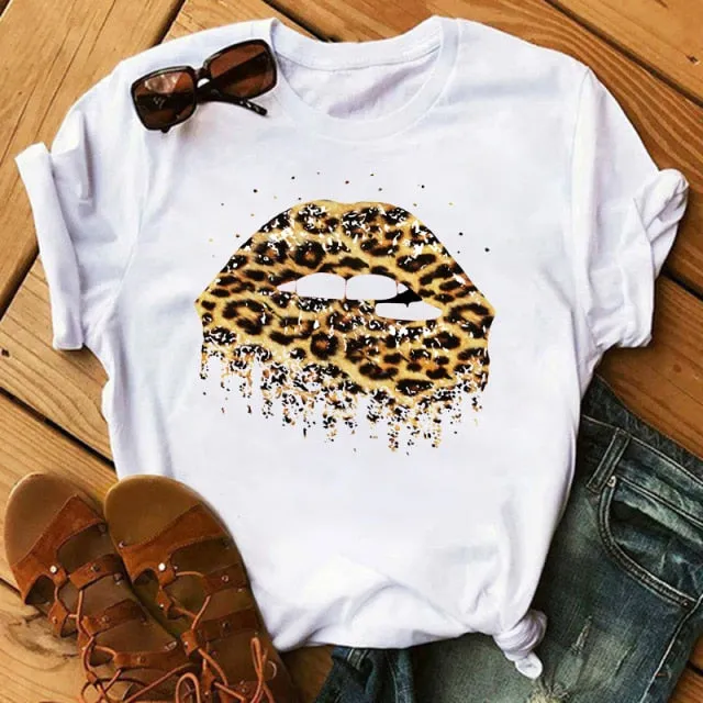 WVIOCE Fashion Leopard Skull Print Women T-shirt Summer Plus Size Black Female T-shirt Soft Round Neck Harajuku Top Clothes H1